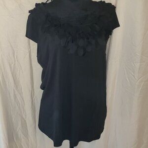 Madison Black Scoop Neck Blouse with Petal Detailing Size L